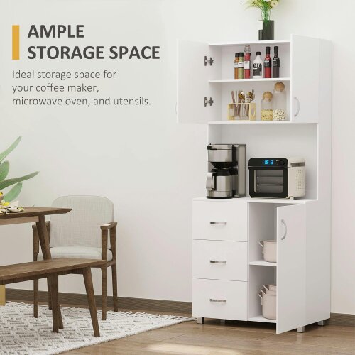 Wyld Haus Dika Wooden White Tall Kitchen Storage Cabinet With Doors Drawers And Adjustable Shelving 183.5 cm