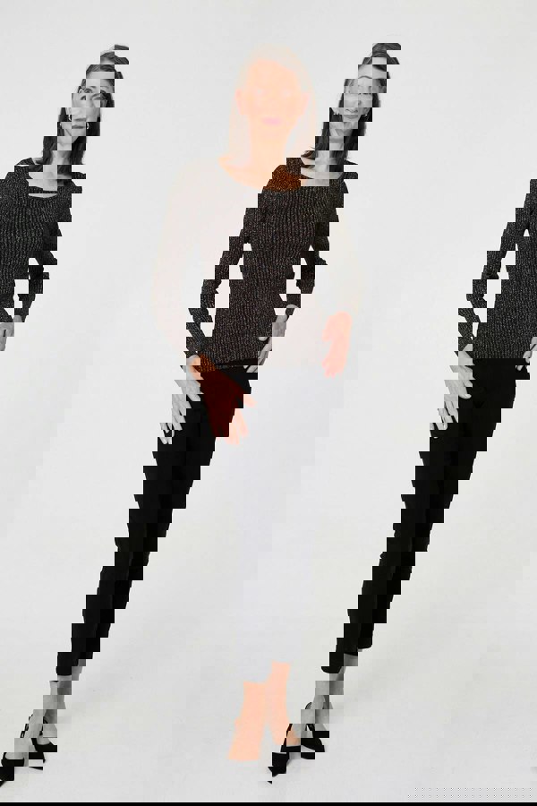 Black | Sparkly Textured Slim Fit Knit Top
