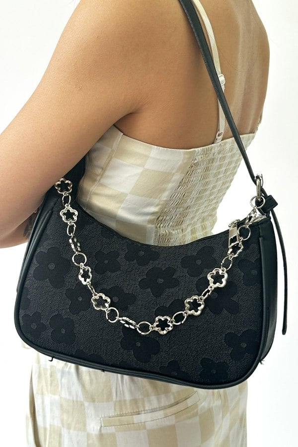 SVNX Floral Textured Baguette Bag With Chain