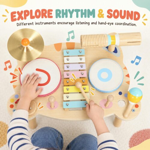 AIYAPLAY Kids Drum Kit, Wooden Musical Instruments for 18M-6Years, Natural