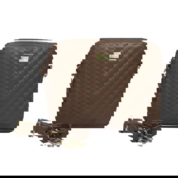 Assots London 'IRIS' Tan Quilted Soft Pebble Grain Leather Crossbody Bag