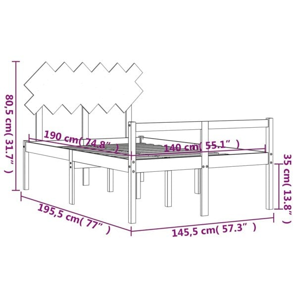 Berkfield Bed Frame with Headboard White 140x190 cm Solid Wood