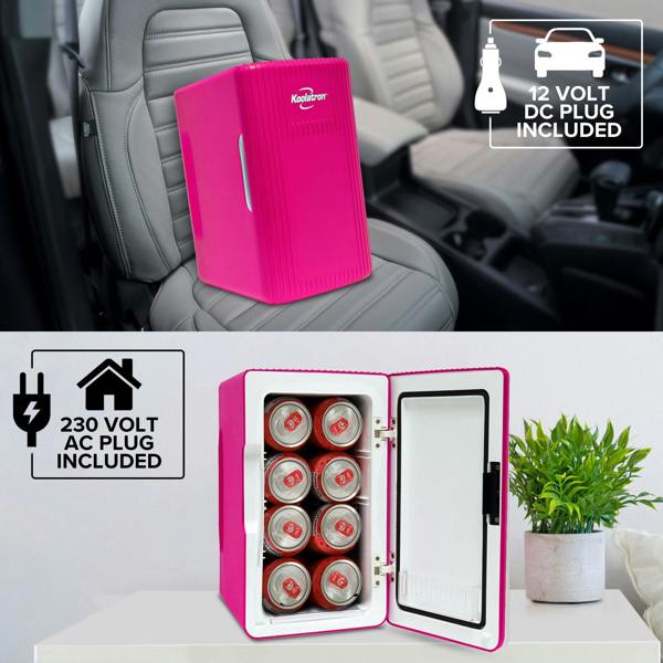 Koolatron 6L Mini Fridge 8 Can Pink Skincare Fridge for Bedroom, Desk or Travel | Portable 12V Cooler Warmer