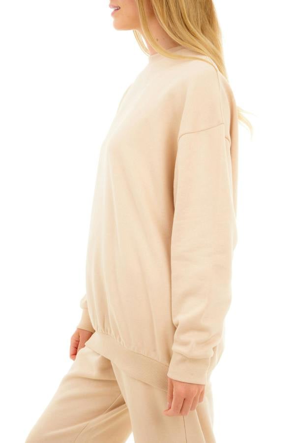 Smart Living Women's Oversized Sweatshirt Cozy Pullover Jumper Crewneck Top - Stone