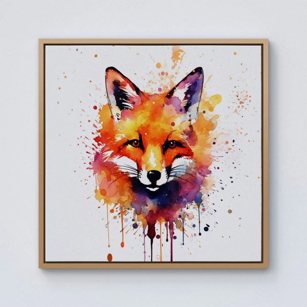 Warren Reed Watercolour Splash Art Fox Face Framed Canvas