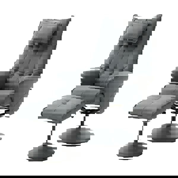 Furniture One Recliner Chair-Footstool, PU Leather Recliner Armchair, 135° Reclining Swivel Sofa Chair, High Back Ergonomic Couch Bed for Living Room