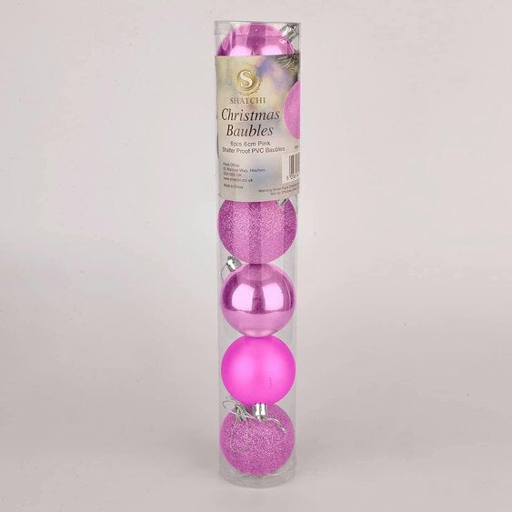 Shatchi Pink Shatterproof Christmas Baubles in 6cm and Pack Sizes of 6 or 18 for Seasonal Decorating