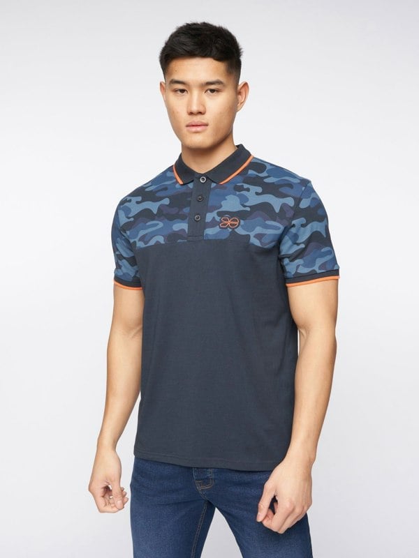 Crosshatch Brightling Camo Polo Navy
