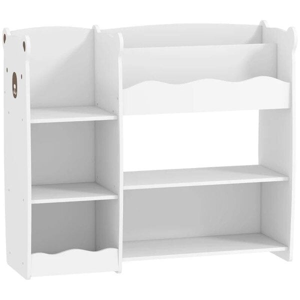 Bobobiy Kids Toy Storage Unit, Bear Design Kids Bookshelf and Toy Organiser, for Bedroom, Nursery, Playroom, White
