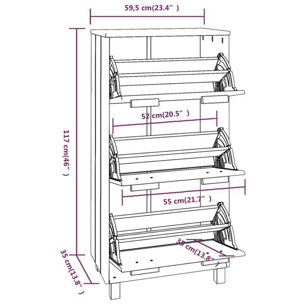 Berkfield Shoe Cabinet HAMAR White 59.5x35x117 cm Solid Wood Pine