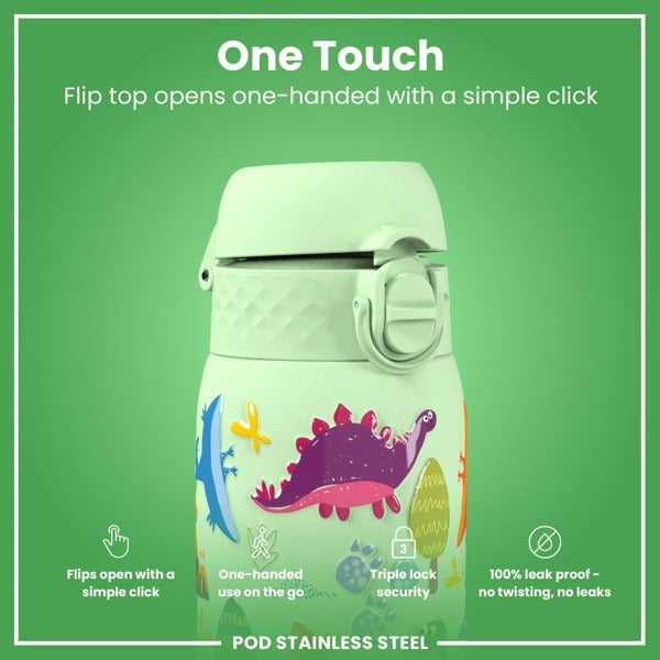 ION8 Leak Proof Thermal Steel Water Bottle, Insulated, Dinosaurs, 320ml (11oz)