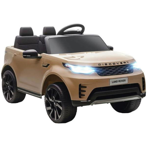Khaki kids electric ride-on car with remote, 4-wheel suspension, front LED lights
