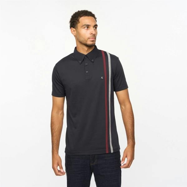 Gabicci V55GX01 Mens Paddy Oxford Stripe Jersey Polo Shirt Gabicci Vintage - NAVY