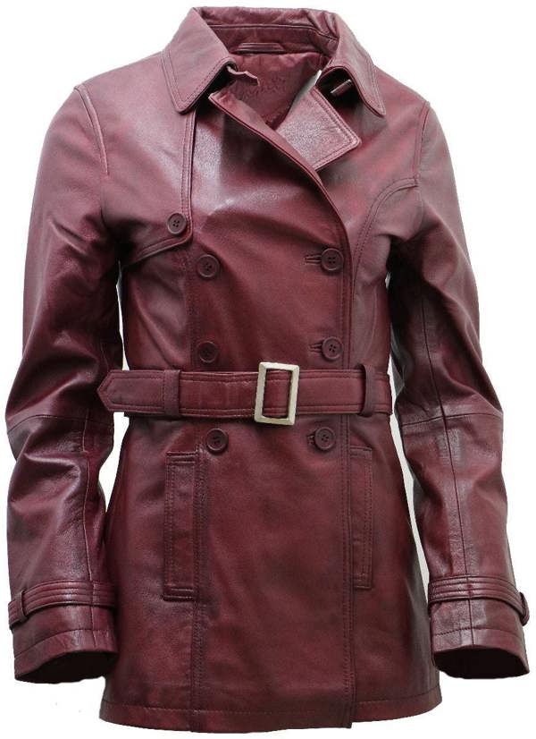 Womens Mid Length Leather Trench Coat -Oakham - Upperclass Fashions 