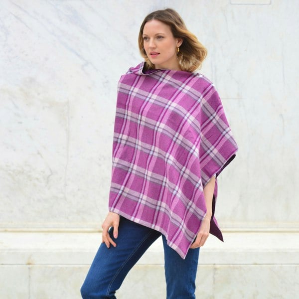 Earth Squared Tweed Wrap – Wool Blend Cape with Satin Lining & Button Fastening