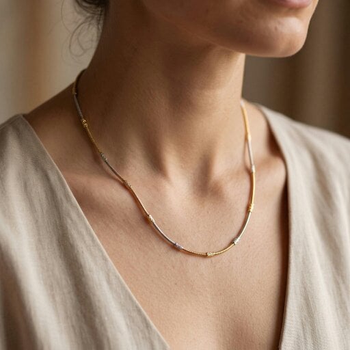 The Colourful Aura 18ct Gold Plated Dual Tone Textured Bead Snake Chain Necklace 17 Inch