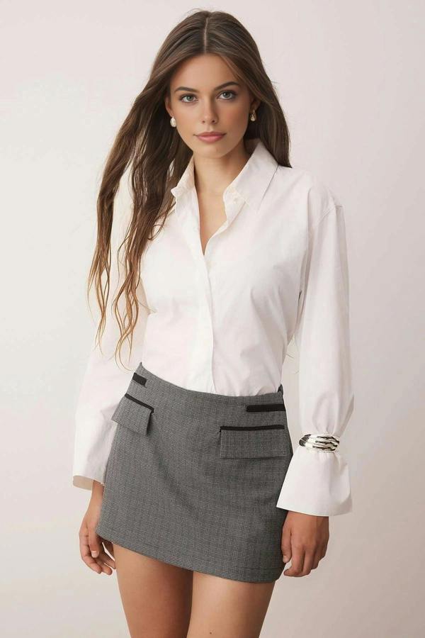 WOVCOR Argyle Mini Shorts Skirt with Pocket Detail