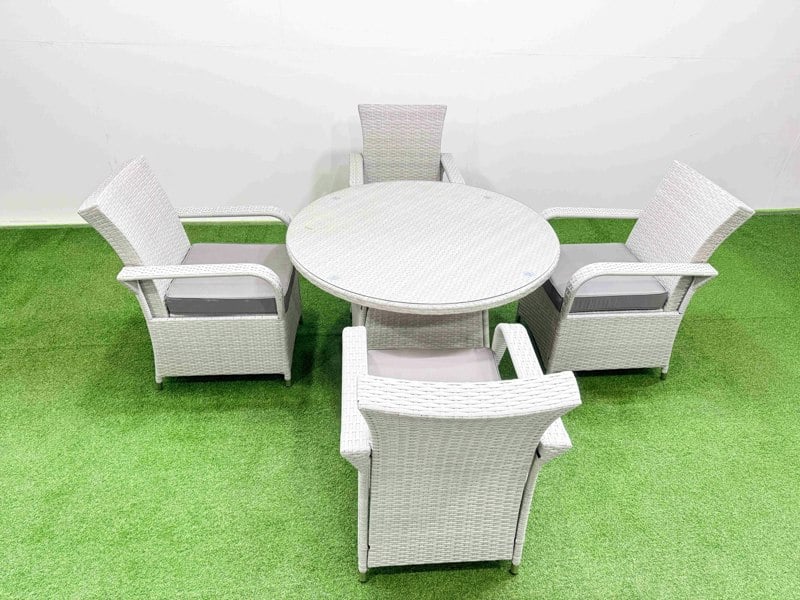 Fimous Wicker PE Rattan Garden Furniture Set Patio Outdoor 4 Chairs Plus Big Round Table Set Light Grey Mixed