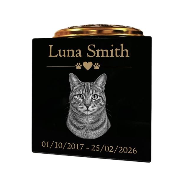 Memorials Direct Cat Memorial Granite Photo Vase