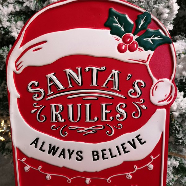 Samuel Alexander 68cm Indoor Outdoor Red Metal Santa's Rules Sign Hanging Christmas Decoration