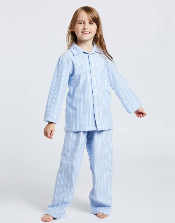 Children's Brushed Cotton Pyjama Set – Westwood Blue Stripe - British Boxers