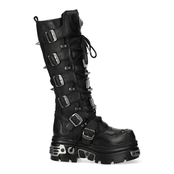 New Rock M-161-C10 Knee High Black Leather Gothic Boots