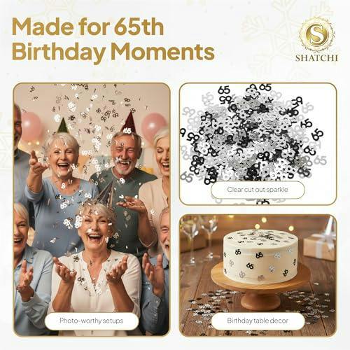 65th Birthday Black and Silver Foil Confetti Party Table Decoration Set, 1 Pack to 4 Pack Options image 8