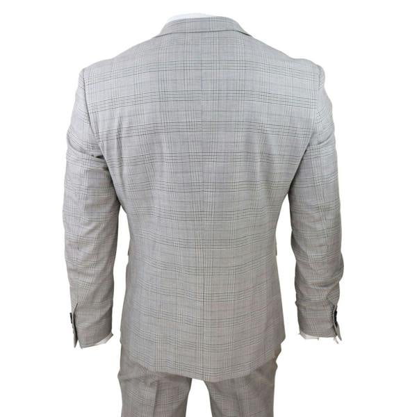 Paul Andrew Mens Grey 3 Piece Tan Brown Check Tailored Fit Suit