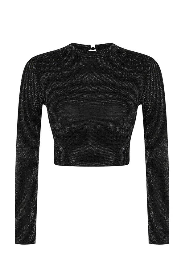 WOVCOR Crop Blouse with Back Detail and Glittery Embellishments