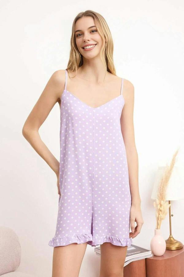 WOVCOR Polka Dot Ruffled Strappy Viscose Woven Playsuıt