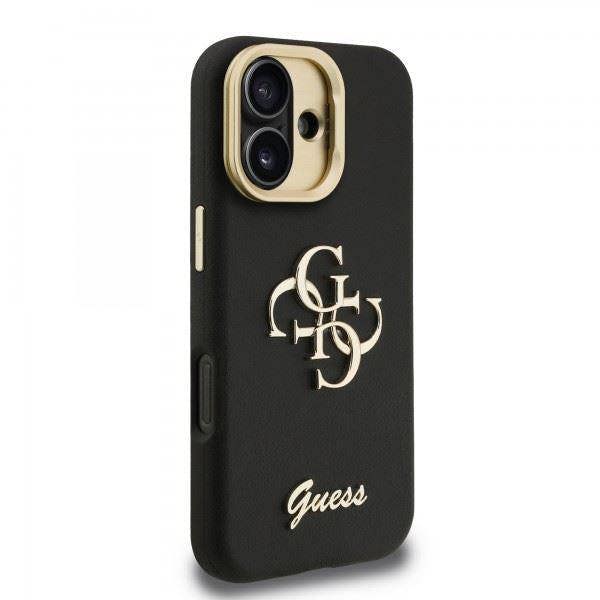 Guess PU Grained 4G Logo Stand Camera Frame Case for iPhone 16 6.1" Black - GUHCP16SPCS4GSK