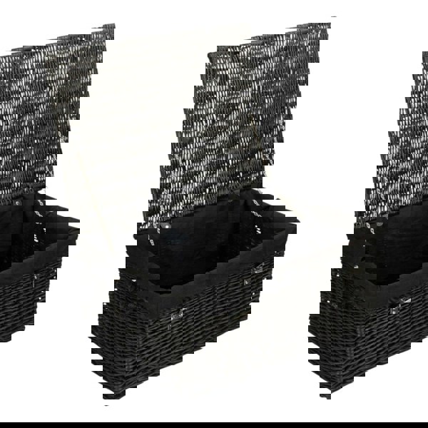 67cm Black Wicker Rope Handled Black Cotton Lined Picnic Basket