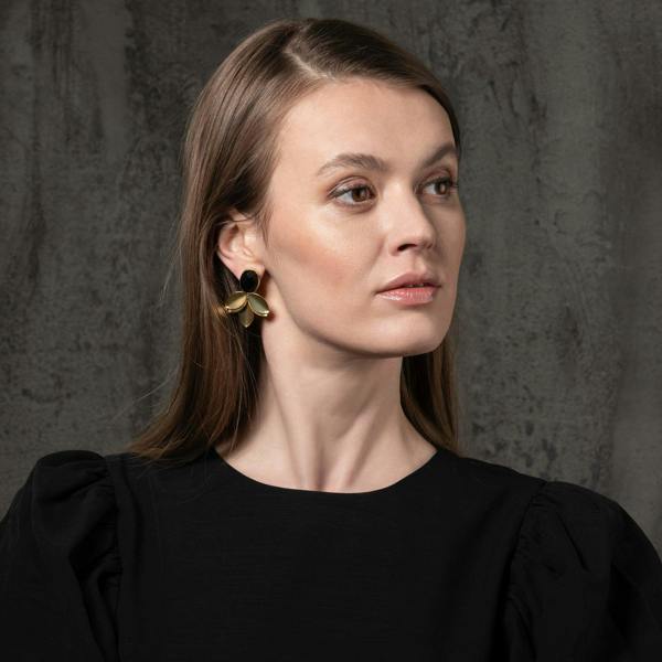 Large Gold Statement Earrings with Black Onyx - namana.london