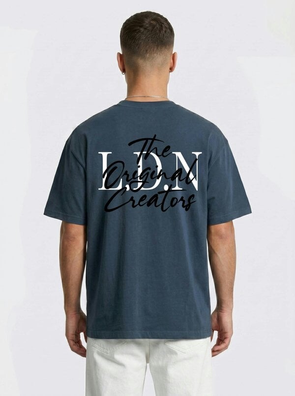 London Attitude Original Creators Oversized Heavyweight Streetwear Graphic T-Shirt - Blue Dusk