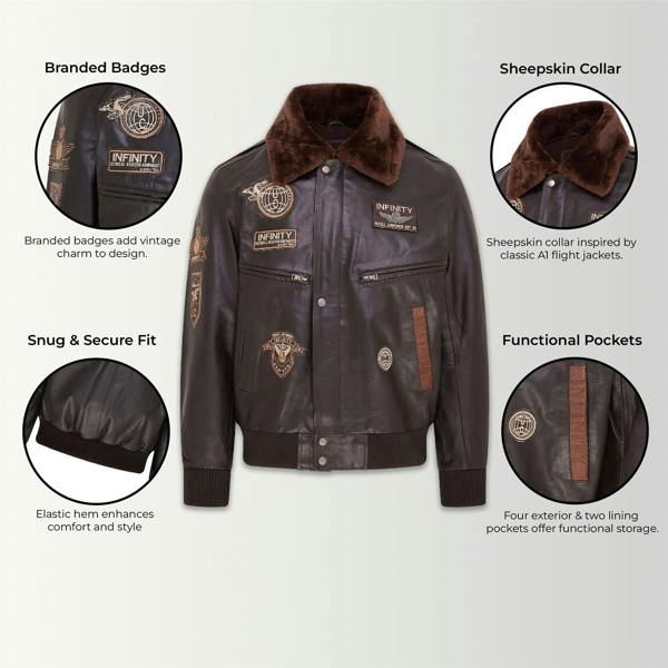 Infinity Leather Mens Leather US Air Force Bomber Jacket- Lieksa