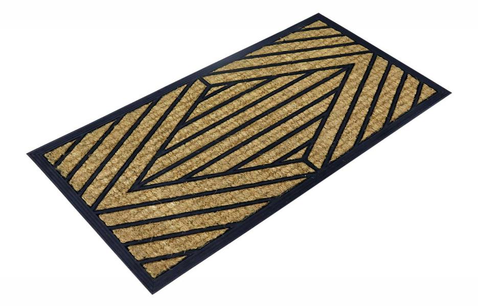 A.Unique Home 8mm Coir Doormat Non-Slip PVC Back - Stripe Diamond 40x80cm