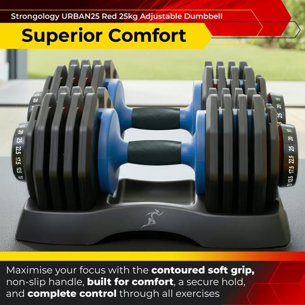 Homeology Urban25 Adjustable Smart Dumbbell 2.5kg to 25kg Pair Home Fitness Training Weights Black Blue