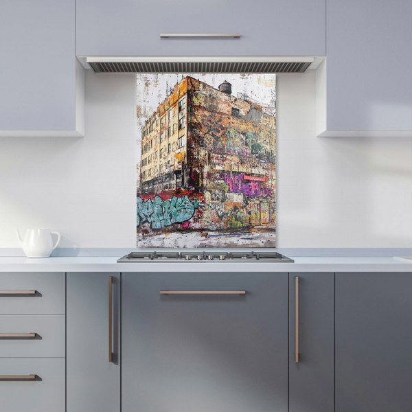 Warren Reed Urban Graffiti Building Art Glass Kitchen Splashback - 00024