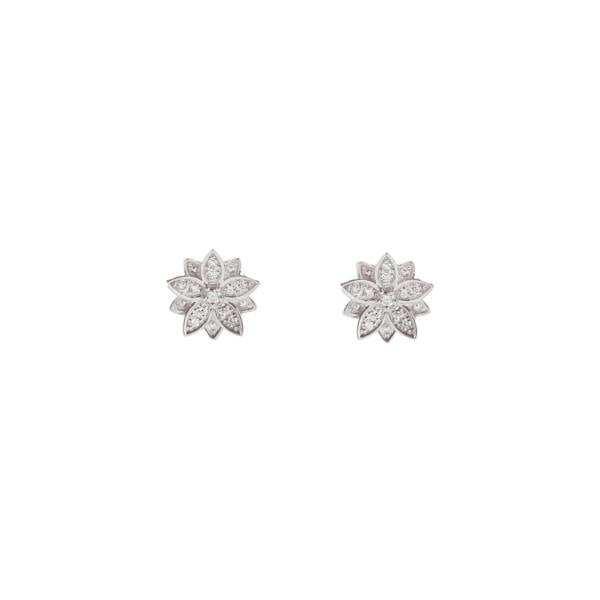 BLOOMTINE Eternal Bloom™ 14K White Gold Lotus Flower Diamond Earrings