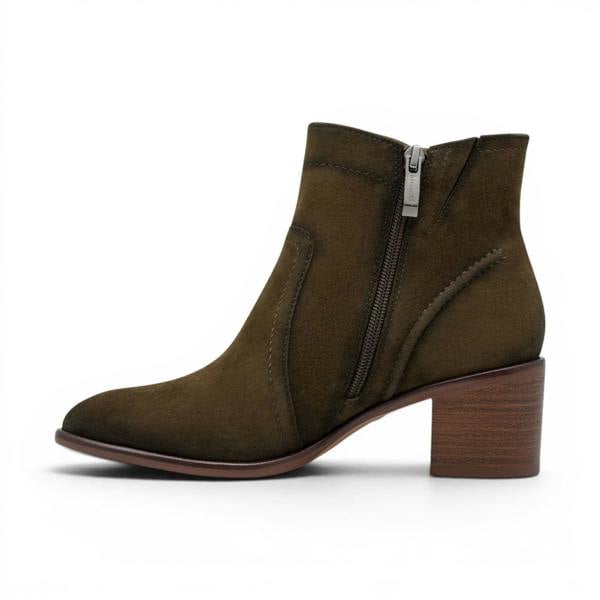 Tamaris Women's Olive Green Suede Leather Heeled Ankle Boots - 25313-47