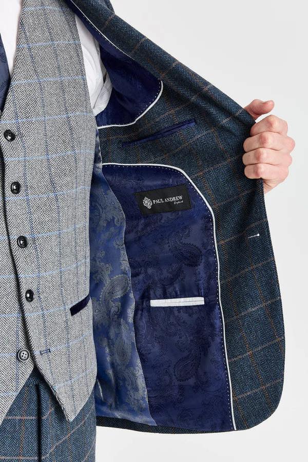 Paul Andrew Harris Navy Tweed Suit with Harris Grey Tweed Waistcoat
