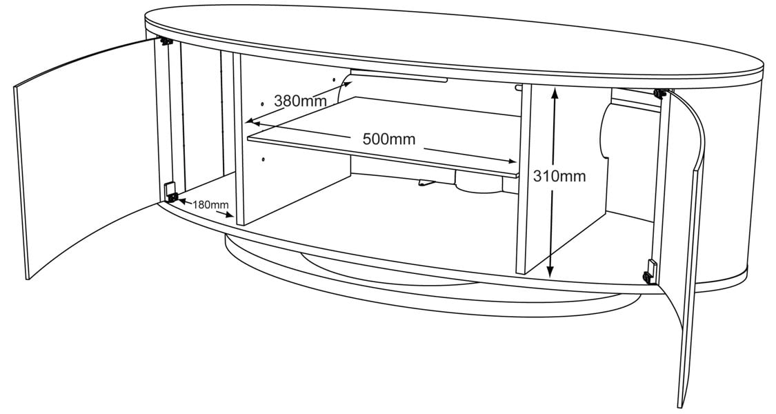 MDA Designs LUNA Gloss White Oval Cabinet with White Profiles White BeamThru Glass Doors Suitable for Flat Screen TVs up to 50"