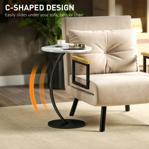 Wyld Haus Dimo Round C Shaped Side Table With Marble Effect Top