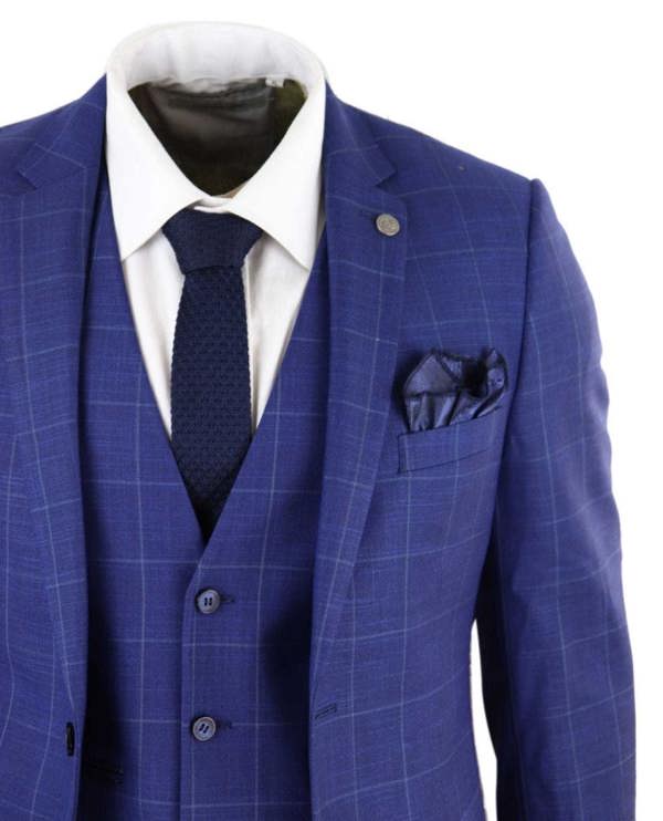 Paul Andrew Mens 3 Piece Royal Blue Check Vintage Retro Suit