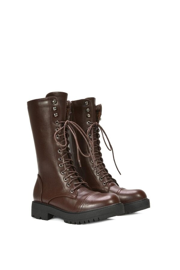 XY LONDON Mid-Calf Combat Heeled Ankle Boots