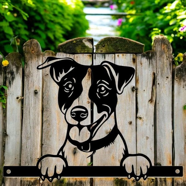 EDH Door Hardware Metal Jack Russell Peeking Dog Silhouette – 22.5cm x 32cm | Durable Outdoor & Indoor Wall Art for Garden, Fence, or Home Décor