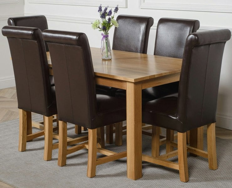 That's Furniture Oslo 150 x 90cm Medium Oak Dining Set with Washington Leather Chairs