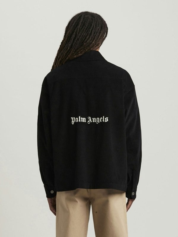 Palm Angels Velvet Back Logo Overshirt Black - Supplied FashionPALM ANGELS