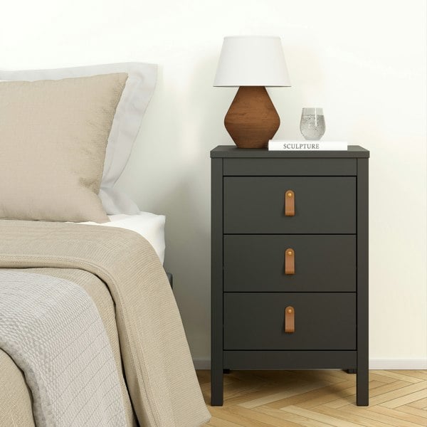 Furniture To Go Barcelona Bedside Table 3 Drawers in Matt Black