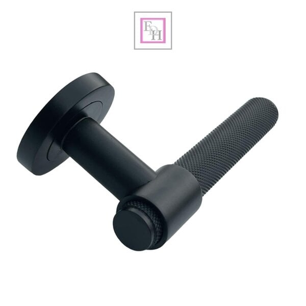 EDH Door Hardware Knurled Door Handles Chrome, Black, Brass – Loop & Neck Lever on Rose Latch